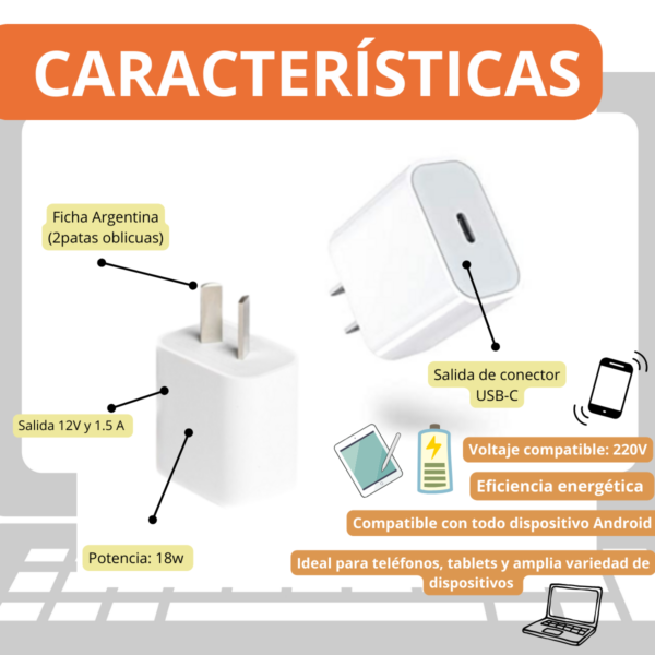 Adaptador Carga Rapida 18w Usb Tipo C Cargador De Pared 220v - Image 3