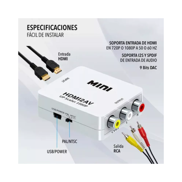 Adaptador Convertidor Hdmi A Rca Proyector Audio Video Pc Tv - Image 5