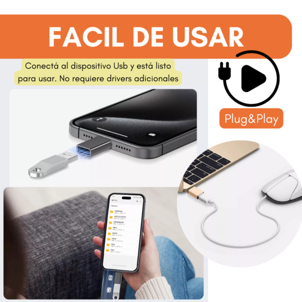 Adaptador Otg Tipoc Macho A Usb Hembra Laptop Tablet Celular Color Negro - Image 7