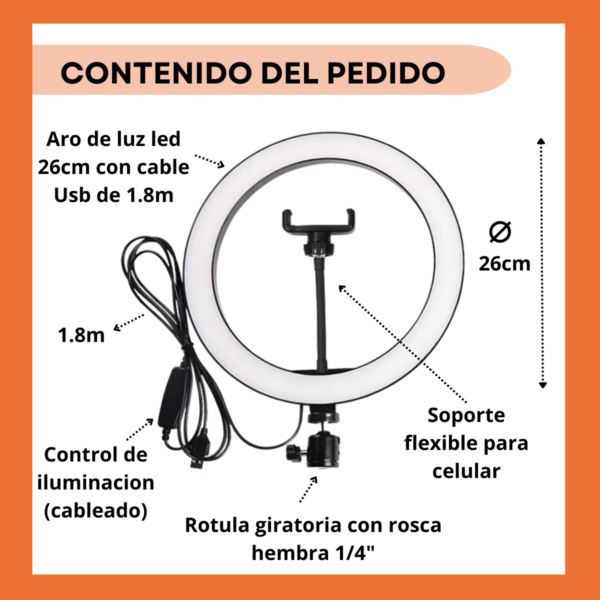 Aro De Luz Led Grande 360° Con Soporte Celular Grabar Videos - Image 2