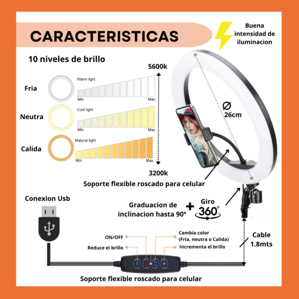 Aro De Luz Led Grande 360° Con Soporte Celular Grabar Videos - Image 4