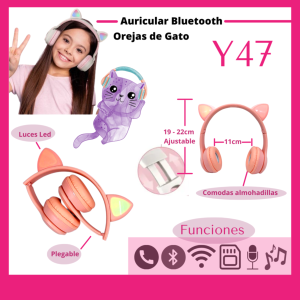 Auriculares Bluetooth Inalambricos Orejas De Gato Para Niñas - Image 3
