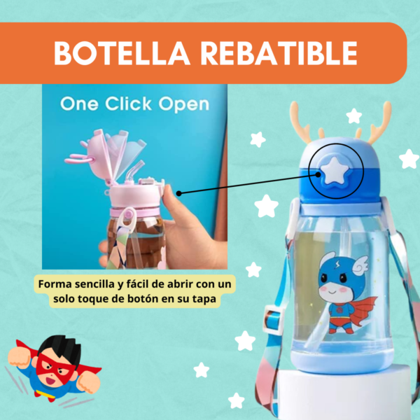 Botella De Agua Infantil 500ml Reno Pico Silicona Con Correa - Image 3