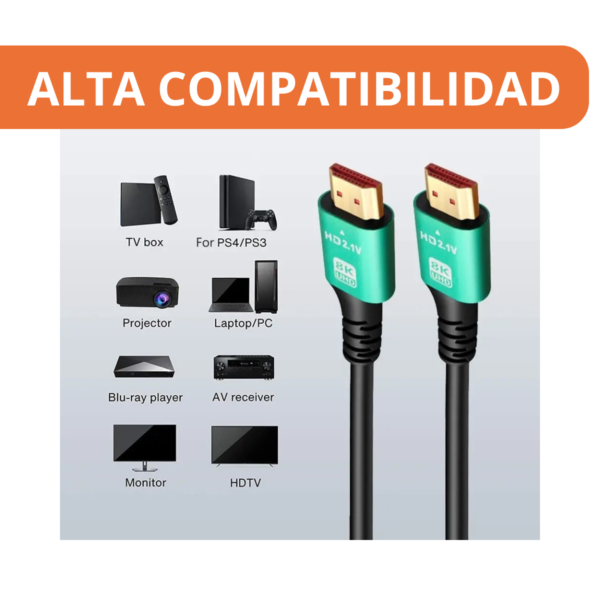 Cable Hdmi 4k 8k Uhd 3d 144hz 120hz 60hz V2.1 Puntas Oro 3mt - Image 3