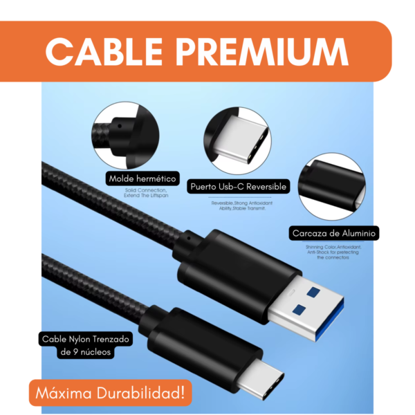 Cable Usb A Usb Tipo C Mallado 3.0 Carga Rapida 60w 3a Y Datos Alta Velocidad 5gbps De 1 Metro Color Negro - Image 2