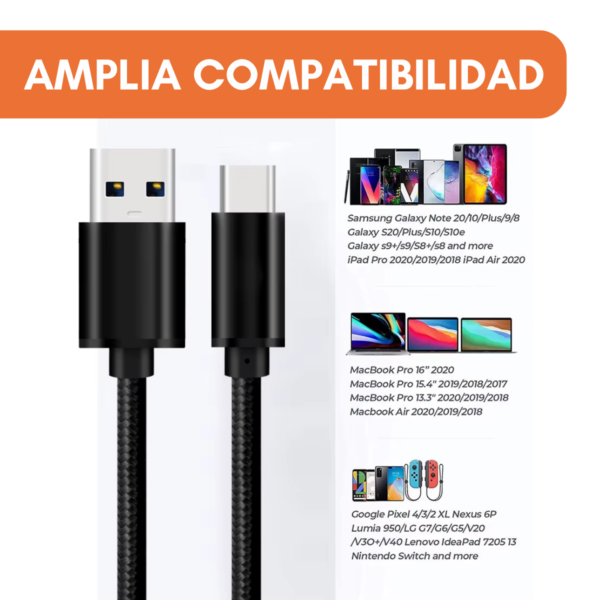 Cable Usb A Usb Tipo C Mallado 3.0 Carga Rapida 60w 3a Y Datos Alta Velocidad 5gbps De 1 Metro Color Plateado - Image 5
