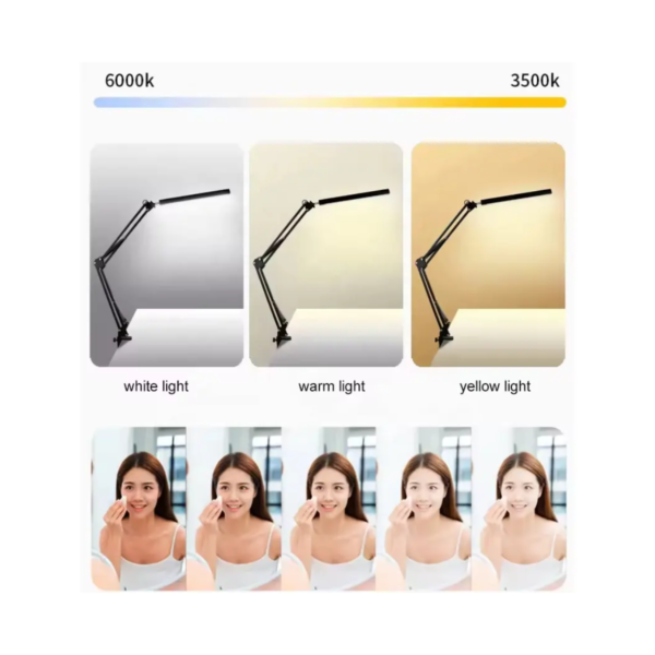 Lámpara de Escritorio LED Plegable con Clip - 3 Colores, USB, Brazo Largo - Image 8