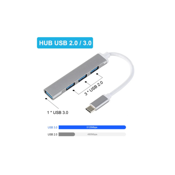 Hub USB 3.0 4 Puertos Tipo C - Alta Velocidad 5Gbps, Aluminio - Image 6