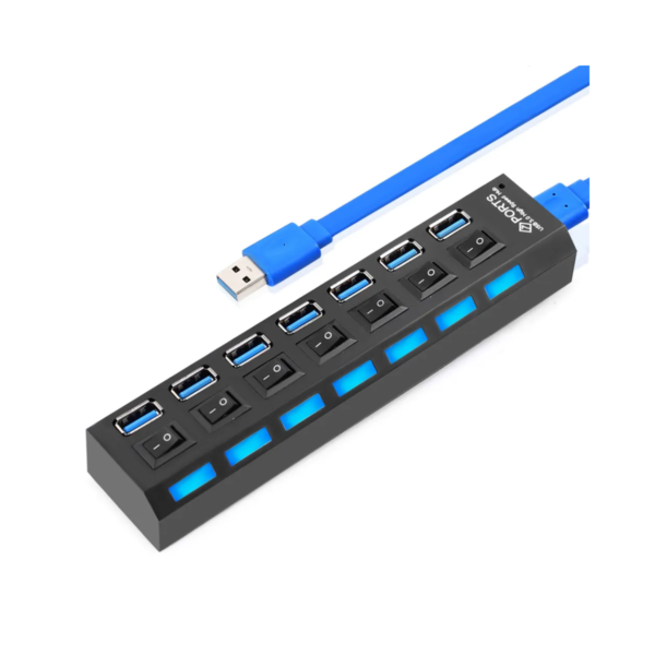Hub USB 3.0 7 Puertos con Interruptores - Alta Velocidad, Alimentado