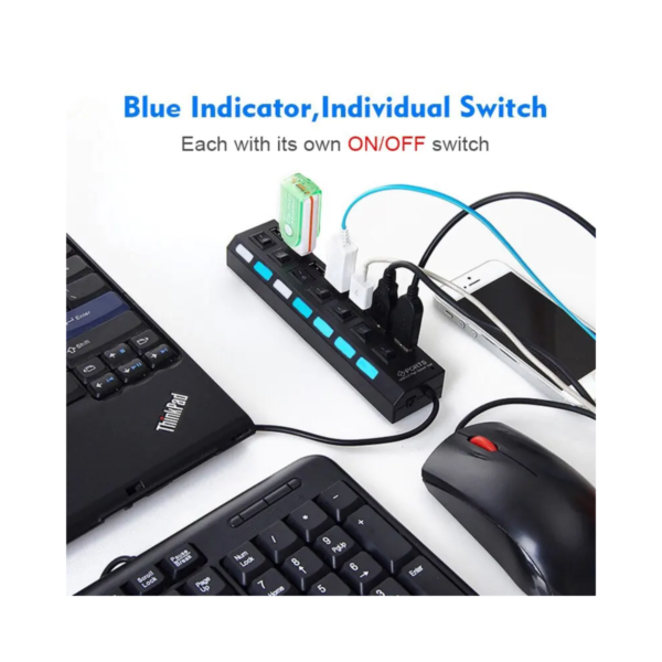 Hub USB 3.0 7 Puertos con Interruptores - Alta Velocidad, Alimentado - Image 4