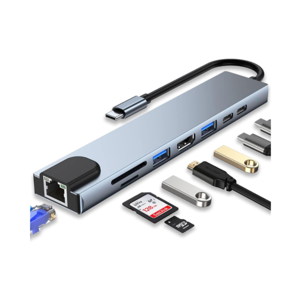 Hub Usb C Multipuerto 8 En 1 Puertos 1x Hdmi 4k, 2x Usb 3.0, 1x Usb-c Pd 87w, 1x Tipo C, 2x Sd Tf, 1x Ethernet