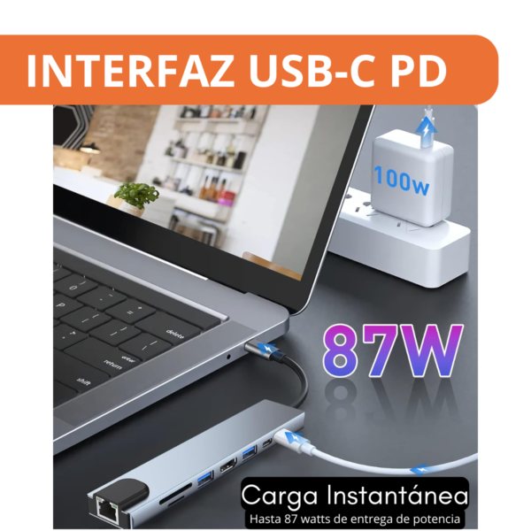 Hub Usb C Multipuerto 8 En 1 Puertos 1x Hdmi 4k, 2x Usb 3.0, 1x Usb-c Pd 87w, 1x Tipo C, 2x Sd Tf, 1x Ethernet - Image 4