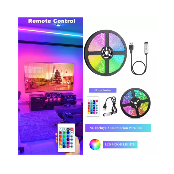 Kit Tira Luz Led Rgb 3m Tv Pc Control Remoto Exterior Tuning - Image 5