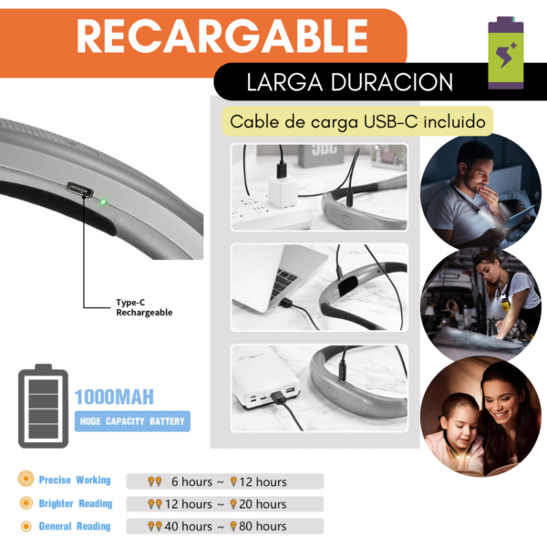 Lámpara de Cuello Recargable USB - 3 Colores, 800mAh, 1W - Image 3