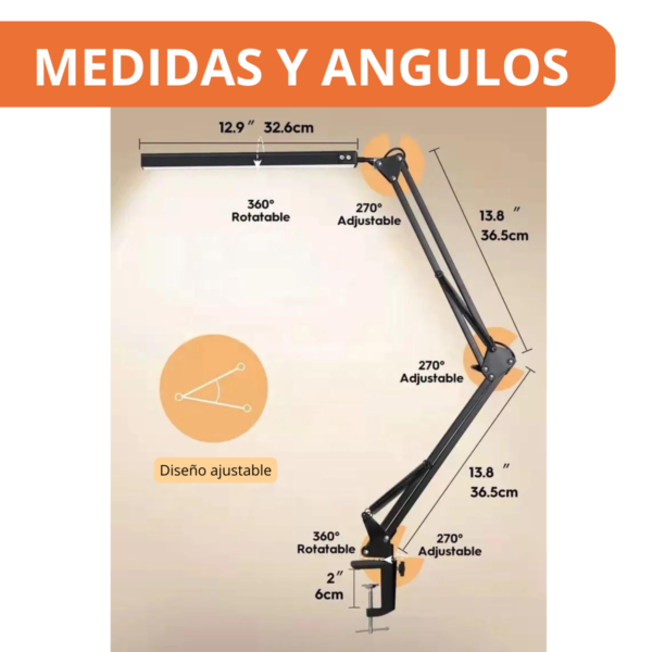 Lámpara de Escritorio LED Plegable con Clip - 3 Colores, USB, Brazo Largo - Image 6