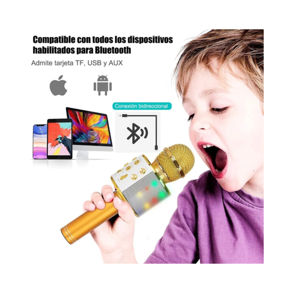 Micrófono Karaoke Inalámbrico con Luz LED, Bluetooth y USB - WS858L - Image 3
