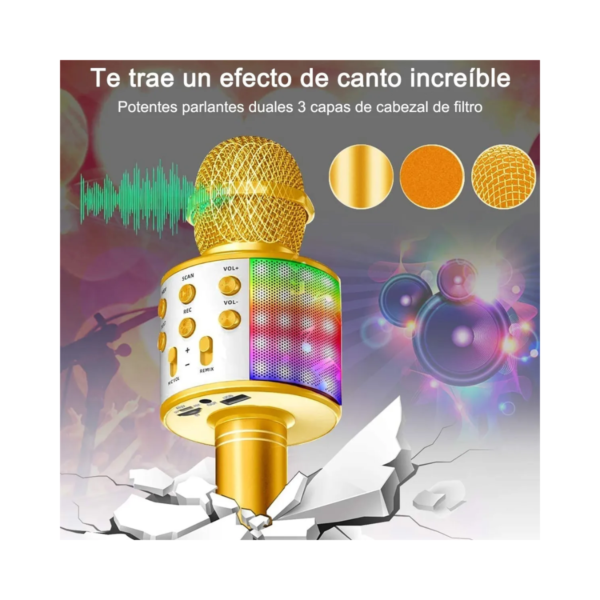 Micrófono Karaoke Inalámbrico con Luz LED, Bluetooth y USB - WS858L - Image 4
