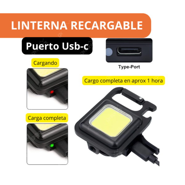 Mini Linterna Llavero Cob Potente Recargable Luz Blanco Frio - Image 2