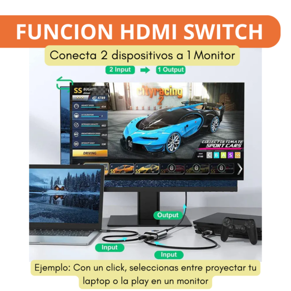 Switch Bidireccional Hdmi 2 A 1 Splitter 1 A 2 4k 30hz 3d - Image 5