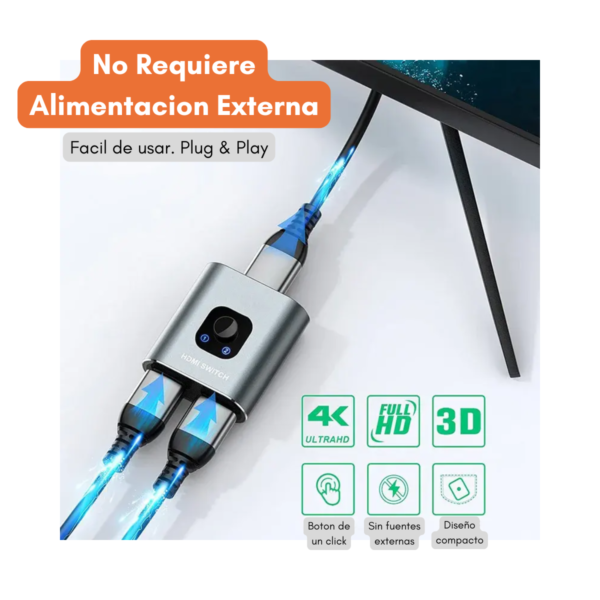 Switch Bidireccional Hdmi 2 A 1 Splitter 1 A 2 4k 30hz 3d - Image 6