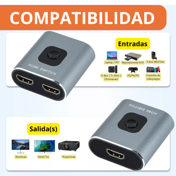 Switch Bidireccional Hdmi 2 A 1 Splitter 1 A 2 4k 30hz 3d - Image 7