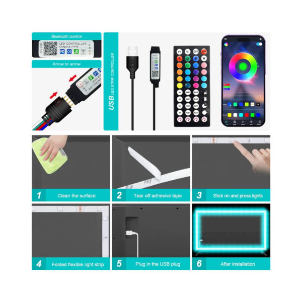 Tira LED RGB 5V Bluetooth APP, SMD5050, IP65, TV Backlight - Image 4