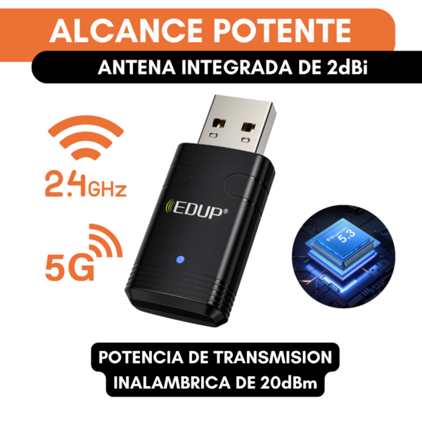 Adaptador Wifi Usb Dual Band 900mbps 2.4 5g Bluetooth 5.3 Pc - Image 4