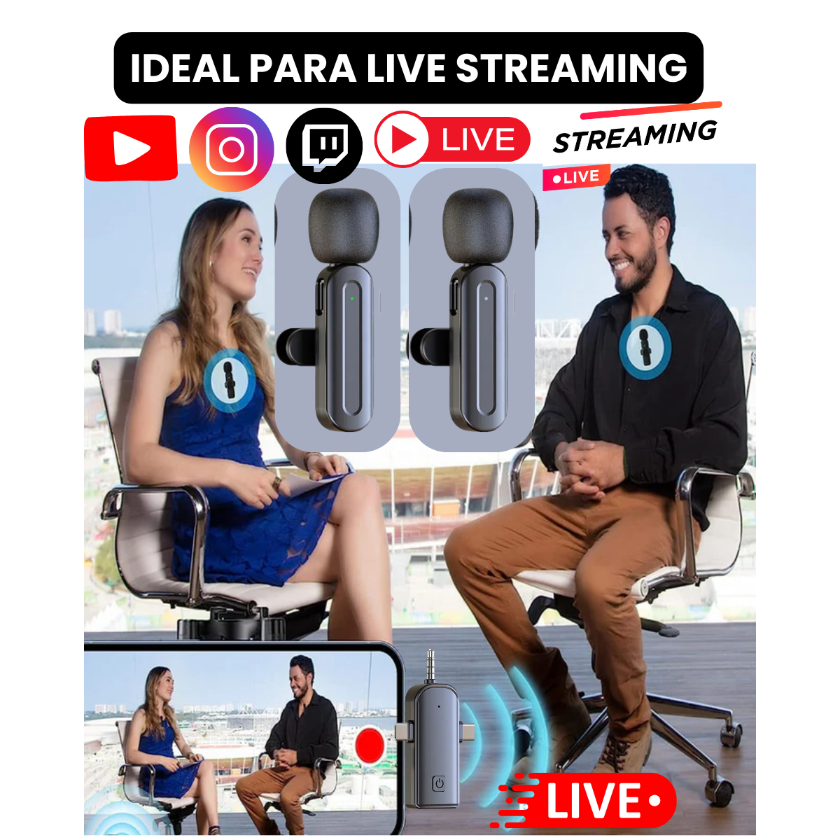 2 Microfonos Inalambricos Corbatero 3 En 1 Trrs Usb Tipo C Celular Compatible Con iPhone iPad Android Grabar Videos Entrevistas Podcast Streaming Sx26 Gxtronics - Image 10