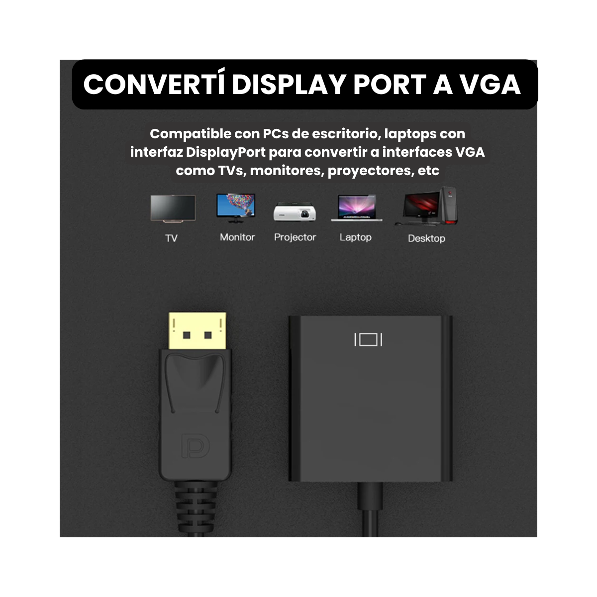 Cable Adaptador Displayport A Vga Conversor Full Hd 1080p - Image 6